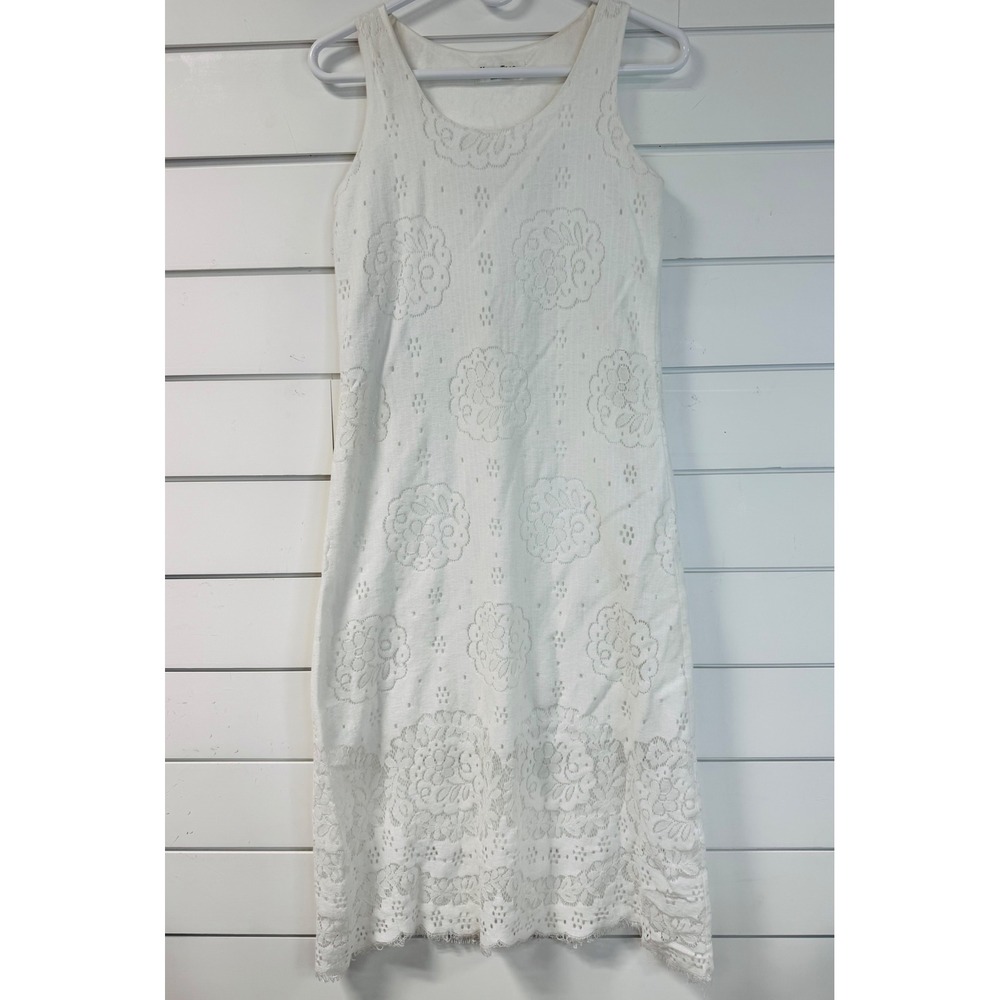 Vivien Tsao White Floral Eyelet Lace Sleeveless Midi Dress Womens XS